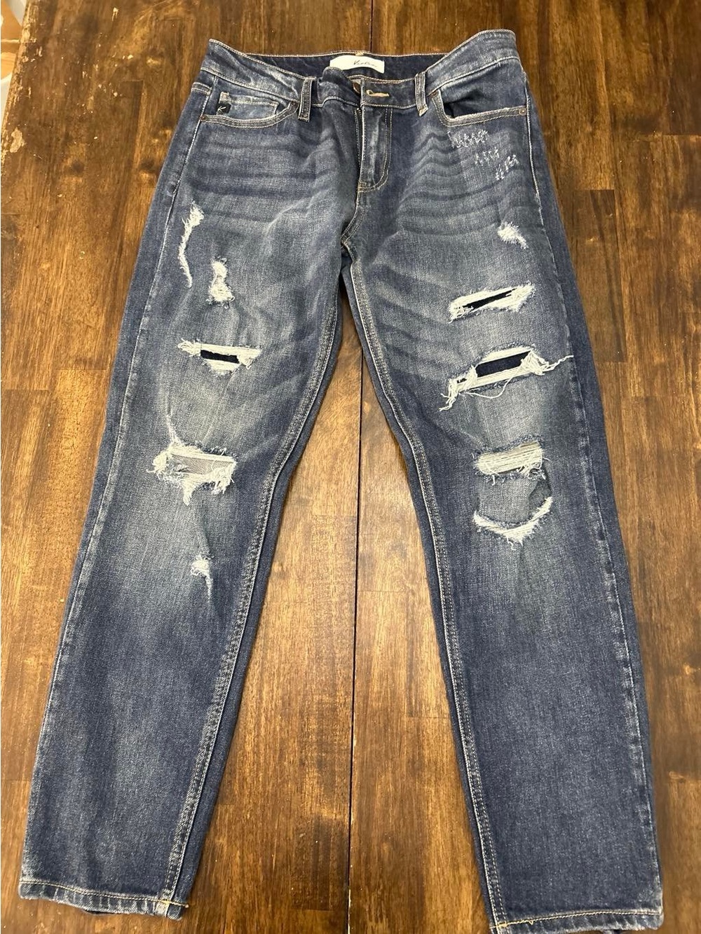 KanCan Women's Distressed Ankle Crop Jeans - Dark Blue